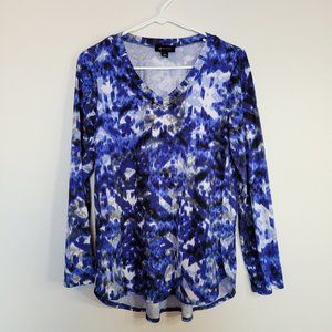 3/$20 Royal Blue Print Long Sleeve V-Neck Top